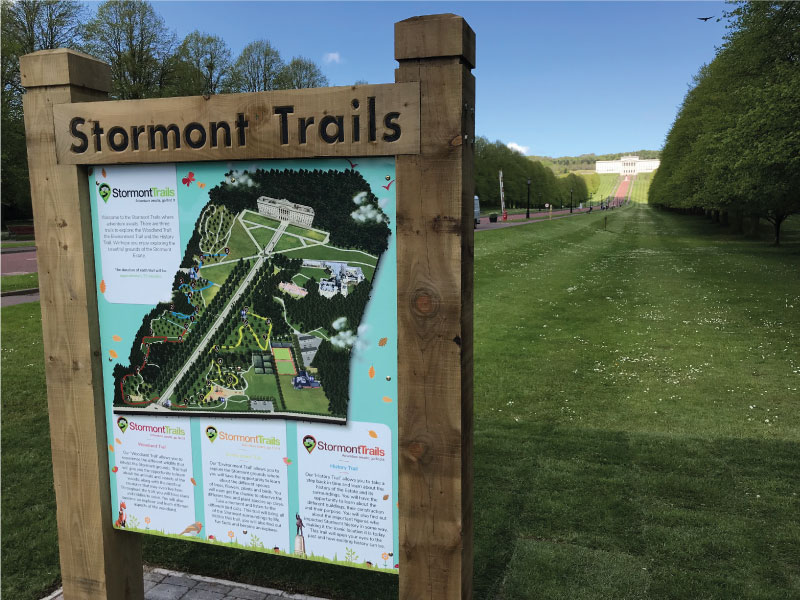 map panel and signage of stormont trails