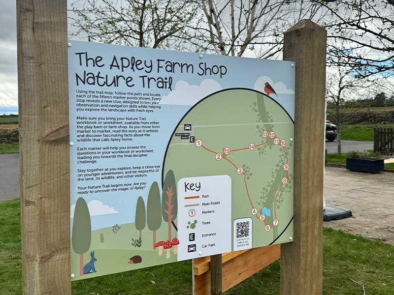 Apley Farm Shop Nature Trail welcome trailhead designed by Brilliant Trails